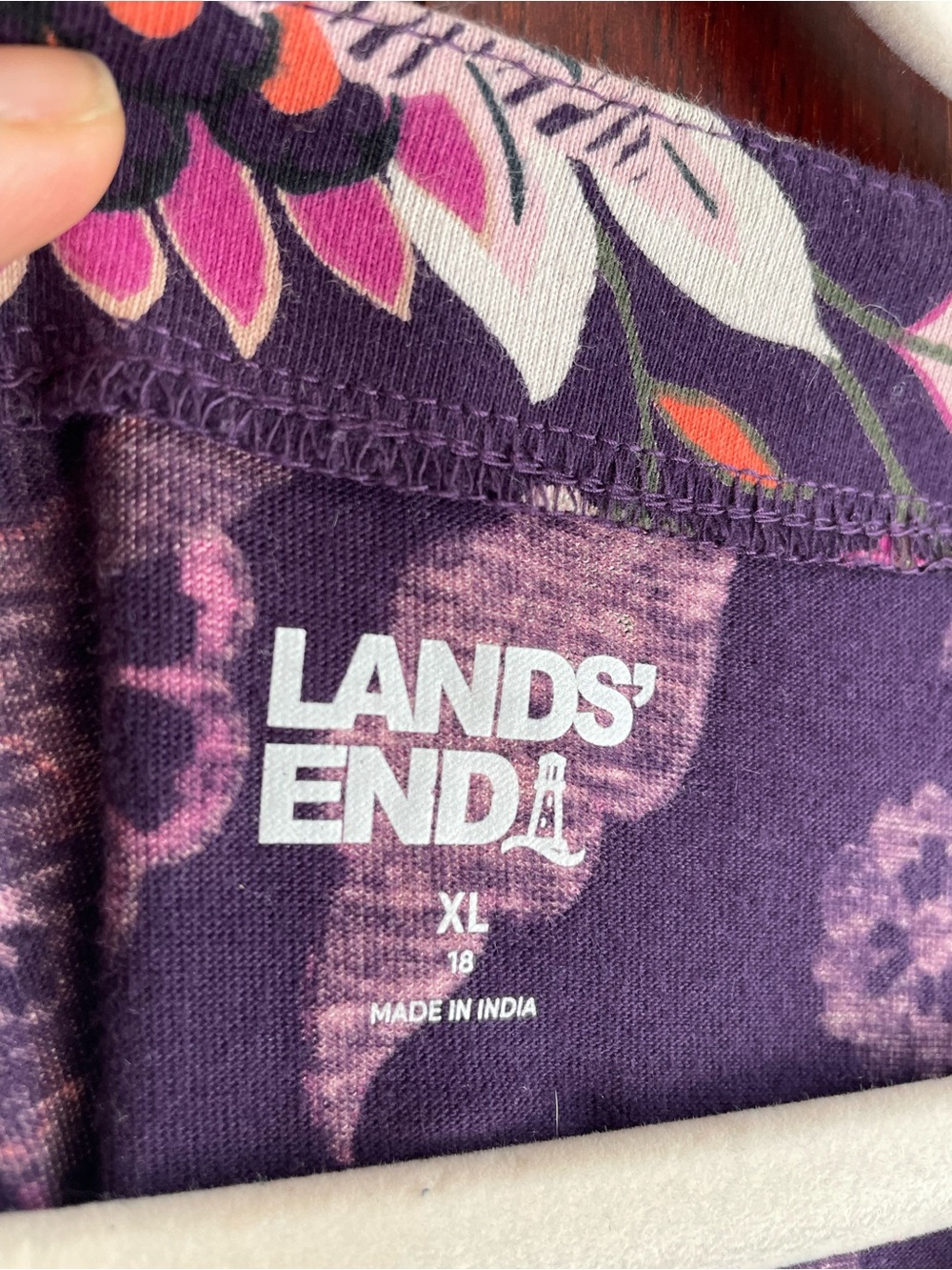 Lands' End purple floral print 100% cotton mini dress Size XL - Picture 3 of 8